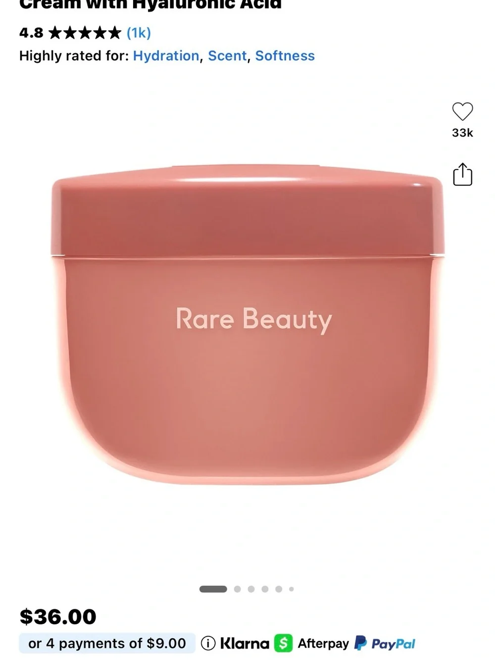 Rare Beauty terra-cotta pink cream jar